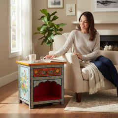 Mango Wood Painted Bedside Cabinet For Storage Solution