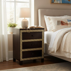 Mango Wood 3 Drawer Bedside Table With Brass Detailing