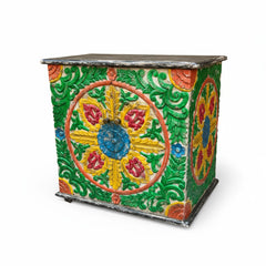 Hand-Carved Mango Wood Indian Painted Bedside Cabinet For Bedroom Storage