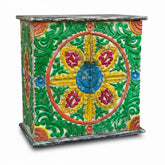 Hand-Carved Mango Wood Indian Painted Bedside Cabinet For Bedroom Storage