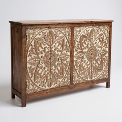 Mango Wood Distress White Mandala Sideboard For Storage