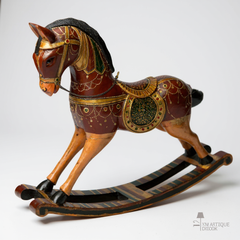 Hand-Painted Wooden Rocking Horse Statue For Housewarming
