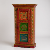 Hand-Painted Mango Wood Bedroom Storage Cabinet – Boho Accent Cupboard for Clothes, Linens & Home Decor