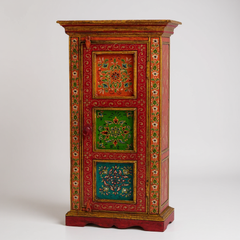 Hand-Painted Mango Wood Bedroom Storage Cabinet – Boho Accent Cupboard for Clothes, Linens & Home Decor