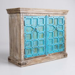 Mango Wood Craved Ethnic Blue Sideboard