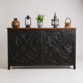 Mango Wood Ethnic Mandala Carved Sideboard For Storage