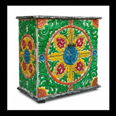 Hand-Carved Mango Wood Indian Painted Bedside Cabinet For Bedroom Storage