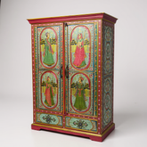 Hand-Painted Mango Wood Storage Cabinet, Bedroom Storage Hand-Painted Almirah