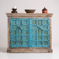 Mango Wood Craved Ethnic Blue Sideboard