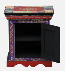 Modern Handpainted Bedside Table with Mango Wood Side Table with Drawer Storage