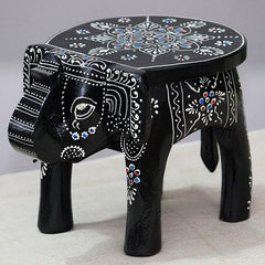 Handcrafted and Emboss Painted Colorful Wooden Elephant Decorative Showpiece Stool