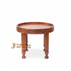 Solid Mango Wood Round Hand Crafted, Hand Painted Coffee Table ,Chakki Table
