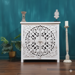 Carved Solid Wood Cabinet Buffet 90X43X90 CM White