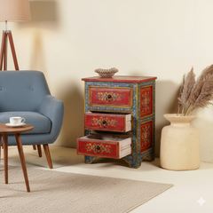 Hand Painted Reclaimed Wood Nightstands Vintage Style 70cm