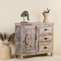 Handcrafted Cupboard Turtle Design Reclaimed Wood 110cm