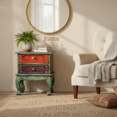 Mango Wood Painted 2 Drawer Bedside , Indian Decor