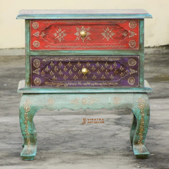 Mango Wood Painted 2 Drawer Bedside , Indian Decor