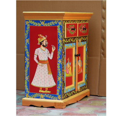 Mango Wood Bedside Cabinet, Solid Wood Ethnic Indian Painted Nightstand