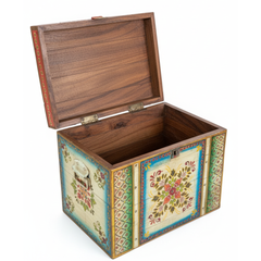 Mango Wood Ethnic Painted Indian Blanket Chest For Storage