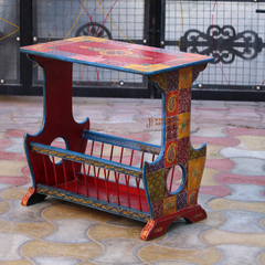 Mango Wood Boho Painted Console Table, Handicraft Indian Ethnic Art Living Room Console,