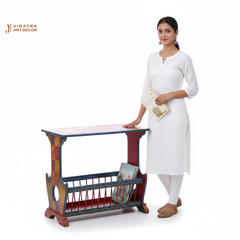 Mango Wood Boho Painted Console Table, Handicraft Indian Ethnic Art Living Room Console,