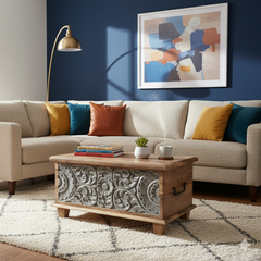 Mango Wood Distress Grey Trunk Coffee Table