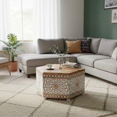 Mango Wood Moroccan Design Coffee Table For Living Room