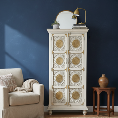 Mango Wood Bedroom Storage Boho Tallboy With Brass Detailing