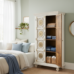 Mango Wood Bedroom Storage Boho Tallboy With Brass Detailing