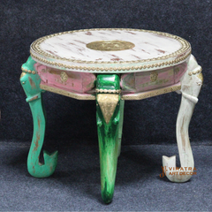 Mango Wood Center Coffee Table With Brass Detailing, Solid Wood Round Top Planter Table