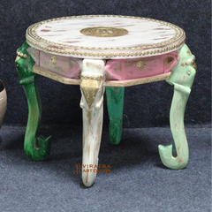 Mango Wood Center Coffee Table With Brass Detailing, Solid Wood Round Top Planter Table