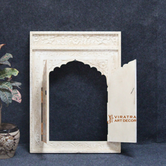 Hand-Painted Floral Wooden Wall Panel – Indian Carved Faux Window Frame