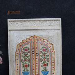 Hand-Painted Floral Wooden Wall Panel – Indian Carved Faux Window Frame