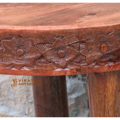 Solid Mango Wood Round Hand Crafted, Hand Painted Coffee Table ,Chakki Table