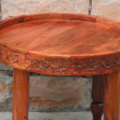 Solid Mango Wood Round Hand Crafted, Hand Painted Coffee Table ,Chakki Table