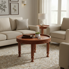 Solid Mango Wood Round Hand Crafted, Hand Painted Coffee Table ,Chakki Table