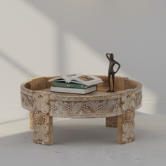 Mango Wood Chakki Table Set, Ethnic Indian Coffee Table, Planter Stand