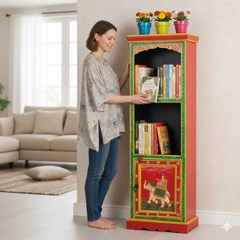 Hand-Painted Wooden Storage Cabinet – Vibrant Boho Accent Shelf for Home Décor
