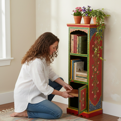 Hand-Painted Wooden Storage Cabinet – Vibrant Boho Accent Shelf for Home Décor
