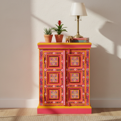Hand-Painted Mango Wood Sideboard Cabinet For Storage