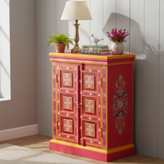 Hand-Painted Mango Wood Sideboard Cabinet For Storage