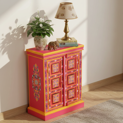 Hand-Painted Mango Wood Sideboard Cabinet For Storage