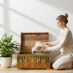 Mango Wood Hand-Painted Storage Trunk Chest For Living Room Decor