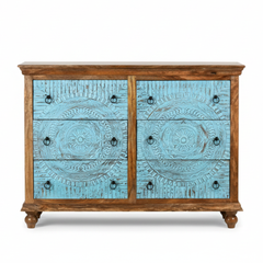 Mango Wood Hand-Carved Chest Of Drawer For Bedroom Storage