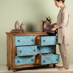 Mango Wood Hand-Carved Chest Of Drawer For Bedroom Storage