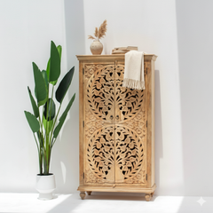 Mango Wood Carved Tall Cabinet For Storage