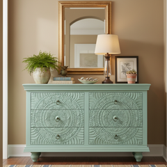 Mango Wood 6 Drawer Cabinet With Saga Green Finish