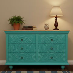 Mango Wood Drawer Cabinet With Blue Finish