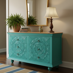 Mango Wood Drawer Cabinet With Blue Finish