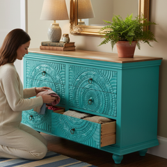 Mango Wood Drawer Cabinet With Blue Finish